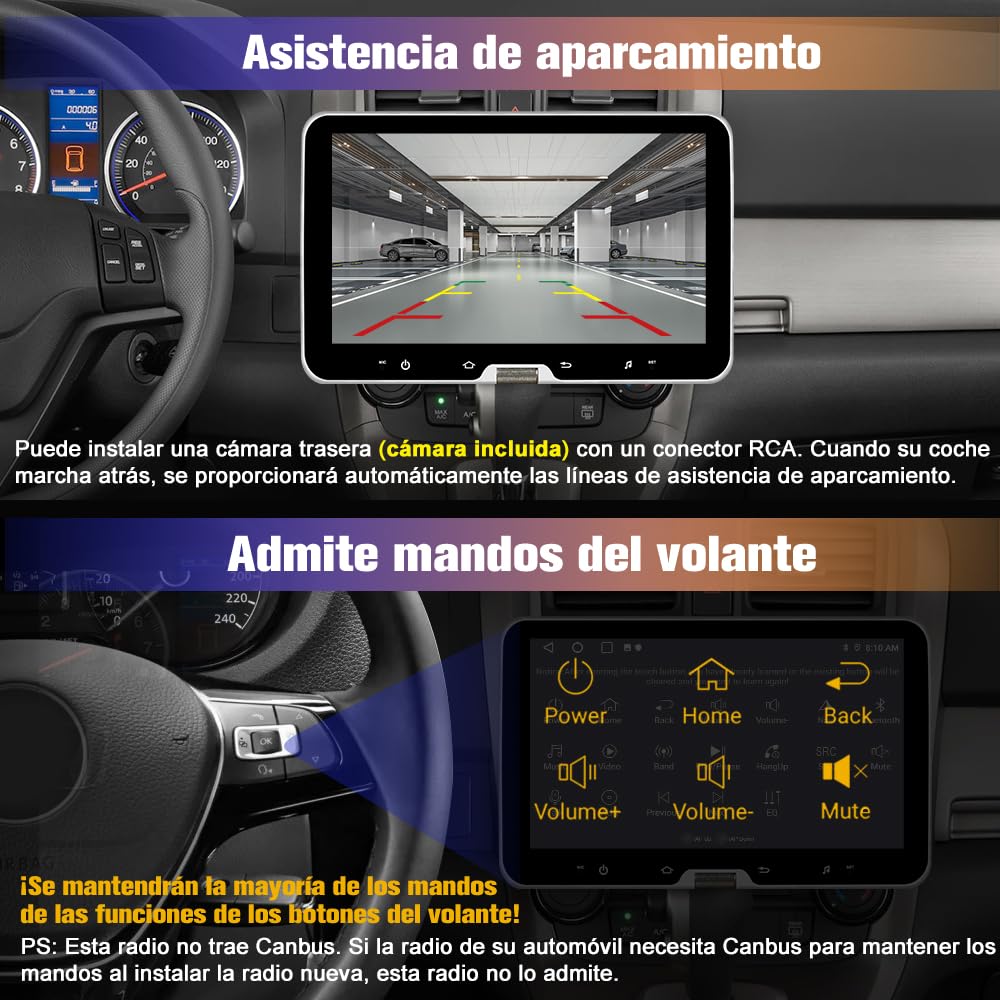 AWESAFE Android 13.0 [2GB+64GB] Radio Coche 1 DIN Universal con Pantalla Táctil Inclinable y Giratoria de 10.1 Pulgadas, Autoradio Admite CarPlay/Android Auto/MirrorLink/WiFi/GPS/Bluetooth/RDS/USB/FM