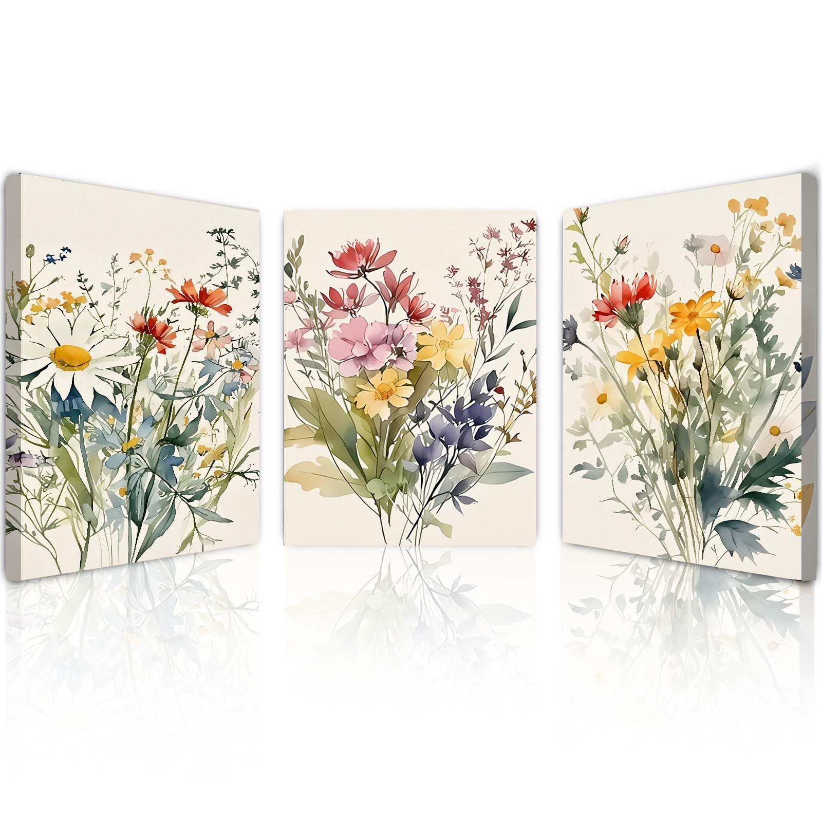 Qiukoo Set of 3 Framed Canvas Wall Art – Floral Canvas Prints with Pre-Installed Hooks Modern Wall Pictures for Living Room Bedroom Hallway or Office, Framed Wall Décor for Home Decoration 12x16 Inch — image 1