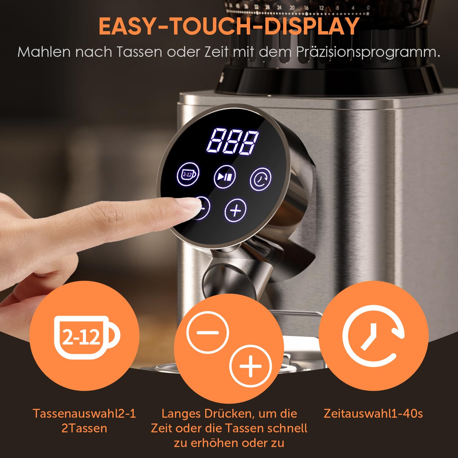 Moulin à Café Électrique Professionnel Biolomix avec Broyeur Conique 48 Réglages de Mouture,Compatible Portafiltres 51-53mm 58mm, Conteneur Anti-Adhésif et Mémoire Intelligente (CG210-2-EU) | Pour 1 à 12 tasses avec minuterie tactile numérique et tasses,