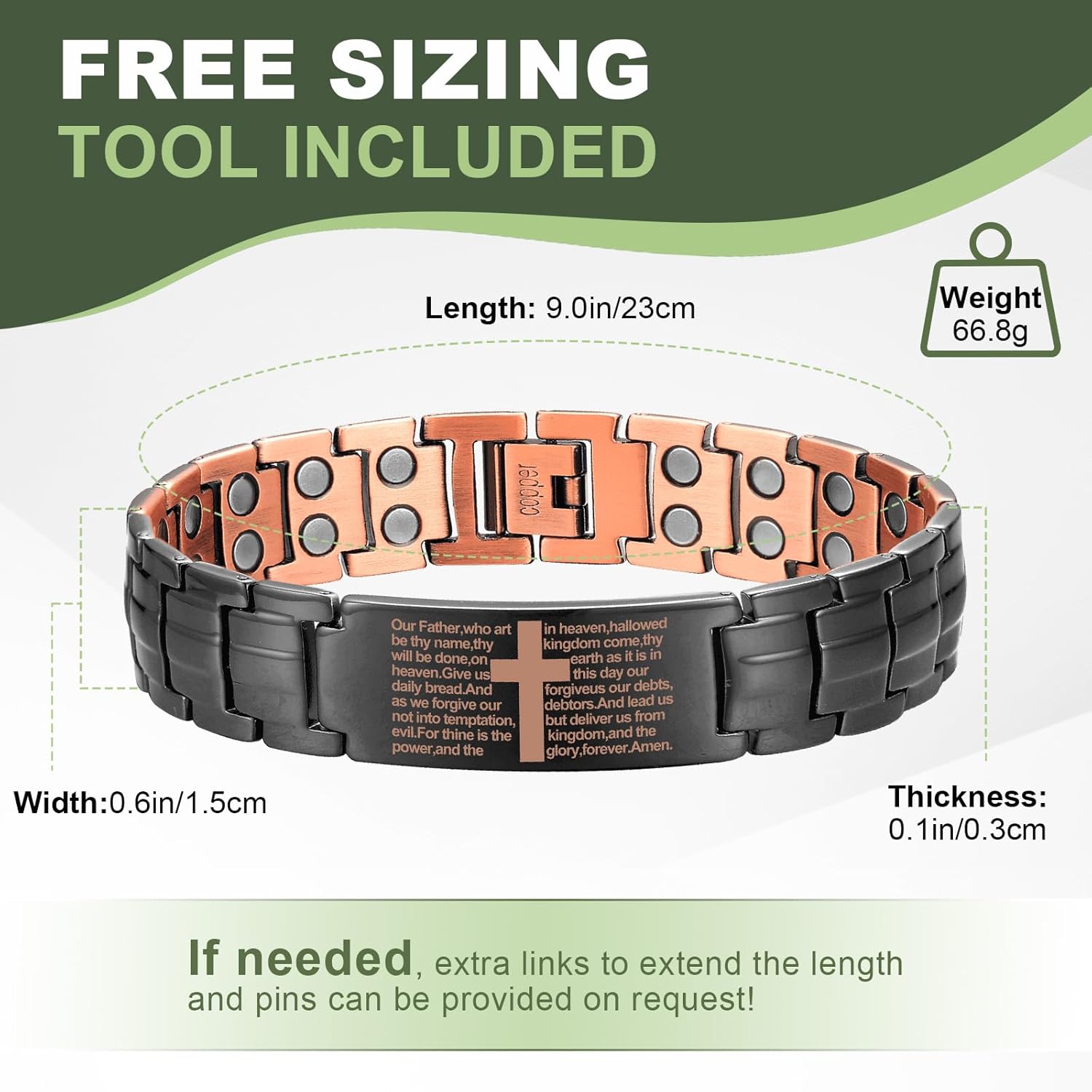 MagEnergy Men's Copper Magnetic Bracelet,99.9% Solid Copper Bracelets with Double-Row Strong Magnets,Adjustable with Sizing Tool Jewelry Box - Image 5