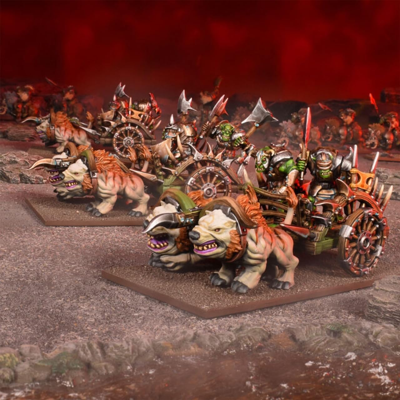 Kings of War: Orc - Chariots/Fight Wagons. Mantic Games. MGKWO305. Unassembled and unpainted