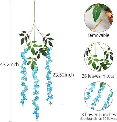 Miniatura 2 de LOYWREE Wisteria - 14 flores colgantes de glicina amarilla, corona de glicina, flores colgantes artificiales (amarillo)