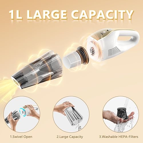 Miniatura 6 de Aspiradora de mano inalámbrica, 16000 Pa 160 W, aspiradora de coche con pantalla LED, potente aspiradora de mano de 30 minutos, portátil,