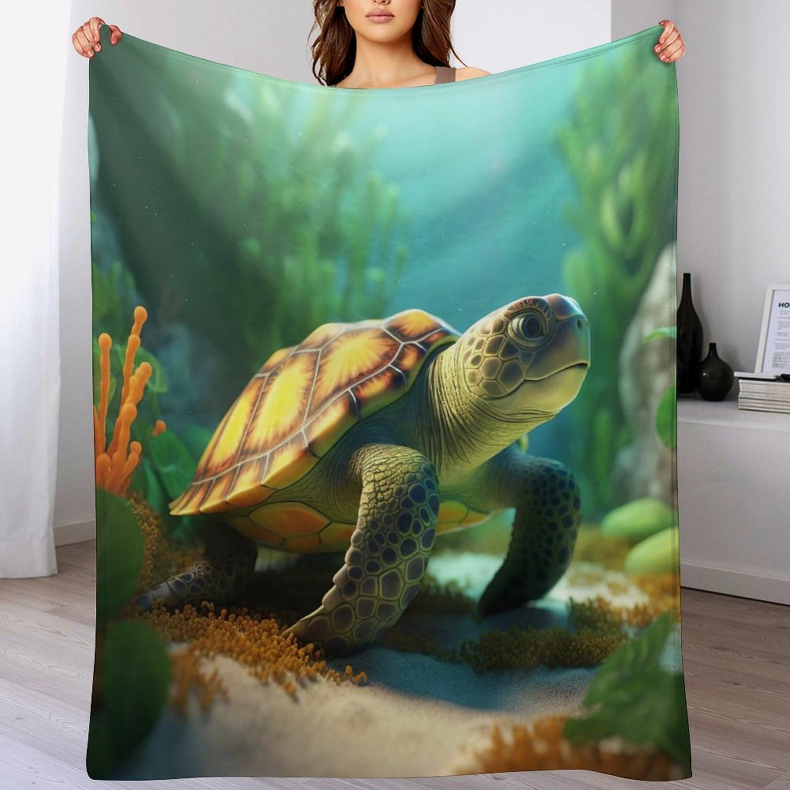 Couverture de canapé en flanelle polaire de motif tortue de mer 100x130 cm