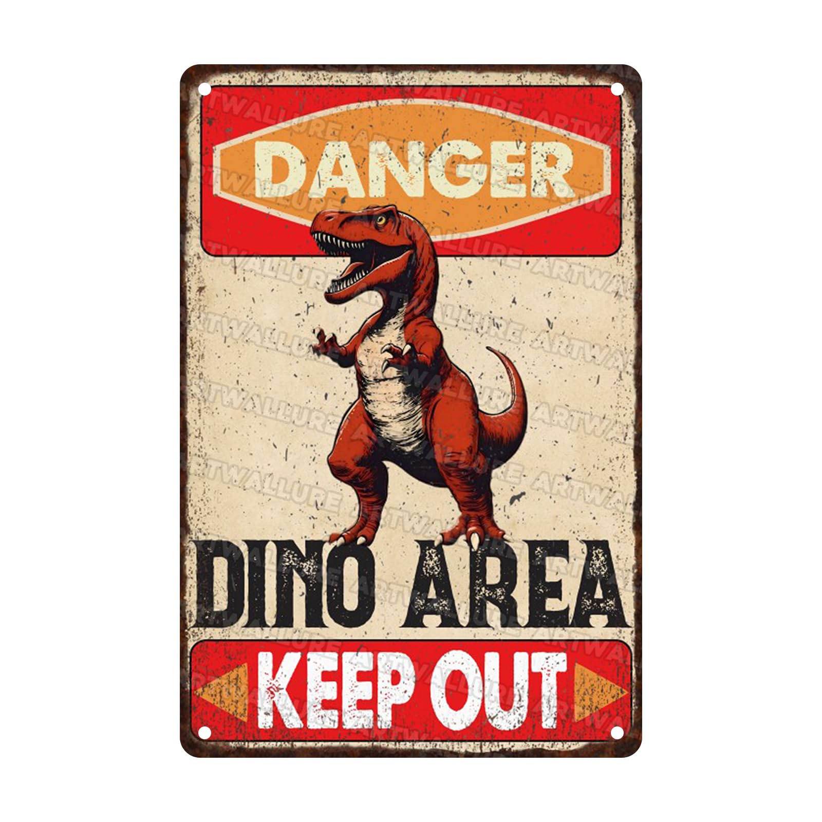Anceky Metal Sign Vintage Danger Dinosaur Area KeepTin Sign Wall Decor for Home Kitchen Entryway Backyard Outdoor 12×8 Inch