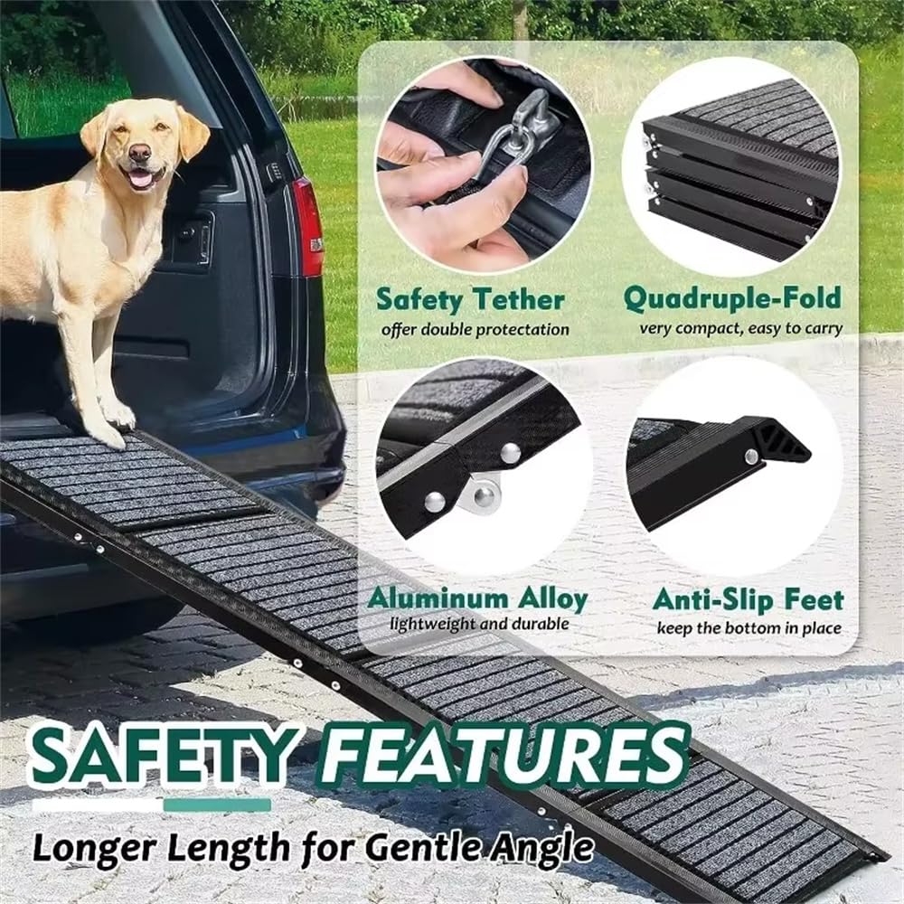 180cm Hunderampe Auto Klappbar,Hundetreppe Auto mit High Traction Teppichoberfläch,rutschfest hunderampen für Autos, LKWs und SUV,Stabil Rampe Hund für Große Und Mittel Hunde Bis 95kg