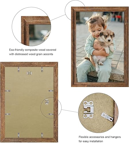 Miniatura 4 de Marco de fotos de 12 x 18 pulgadas, para pared, de 12 x 18 pulgadas, para galería de fotos, color marrón, paquete de 2