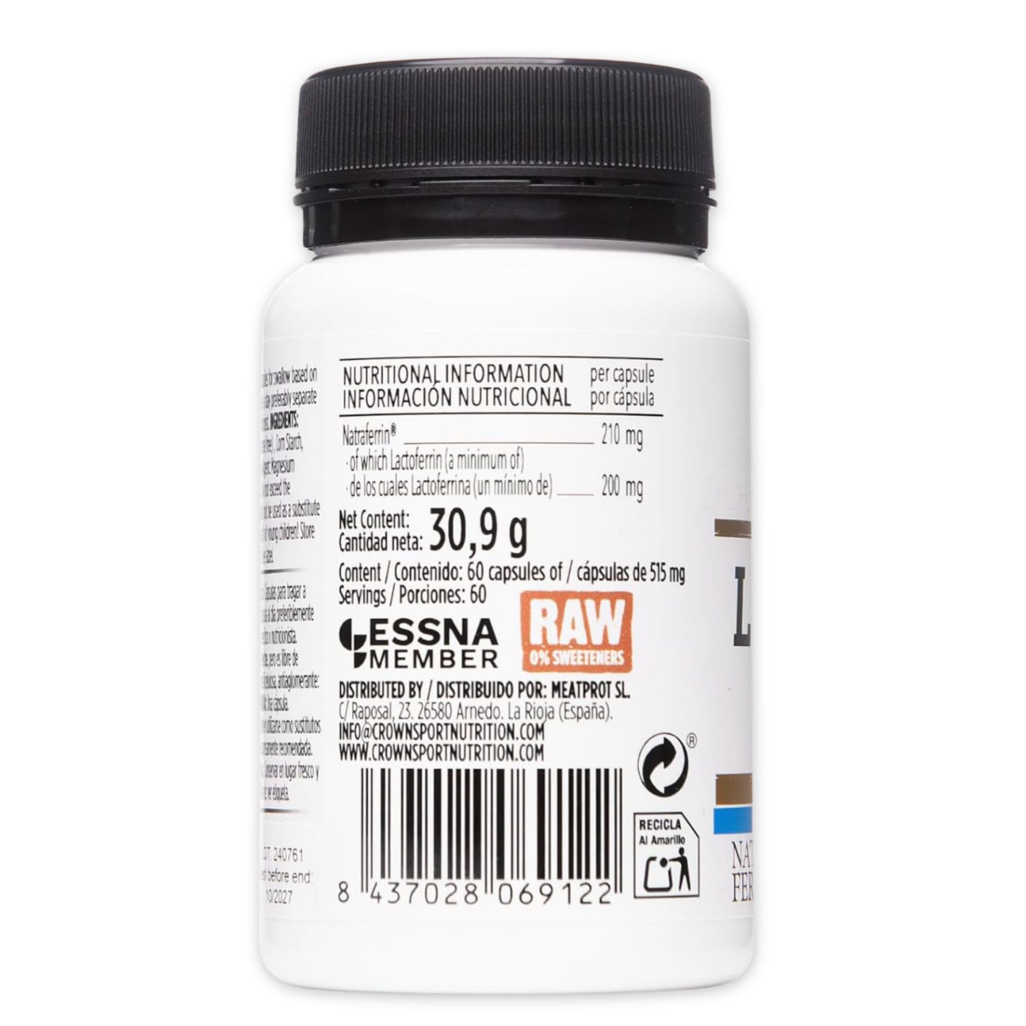 Crown Sport Nutrition Lactoferrin 200 Natraferrin® | Lactoferrina ≥95% Pureza | Suplemento de Hierro y Ferritina | Sin Lactosa | 60 Cápsulas | Informed Sport