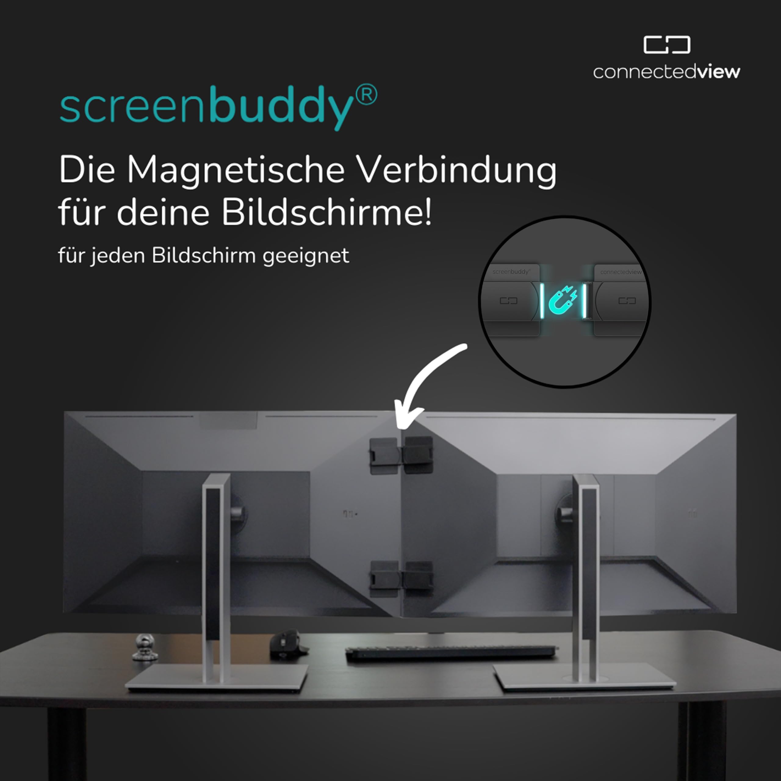 2er Set magnetischer Verbinder für PC Bildschirme & Monitore - Computer Zubehör für Home-Office, Büro, Gaming & Streaming - Magnet Verbindung zum Monitor Zusammenhalten - Made in Germany
