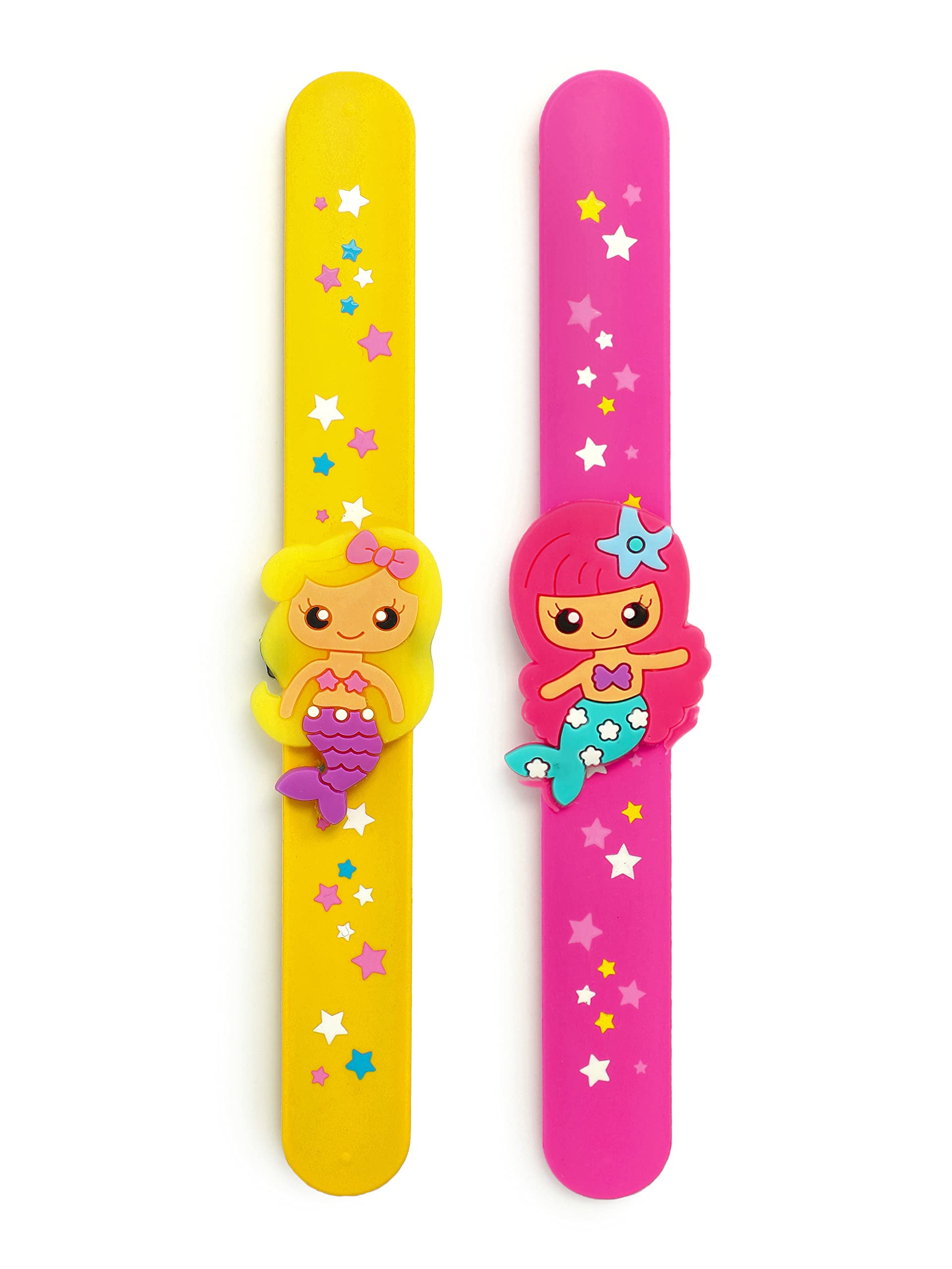 El Regalo's 2 PCs Mermaid Snap Silicon Slap Wristband for Girls & Boys- Kids Party Favors, Mermaid and Stars Slap Bands for Kids Girls Boys