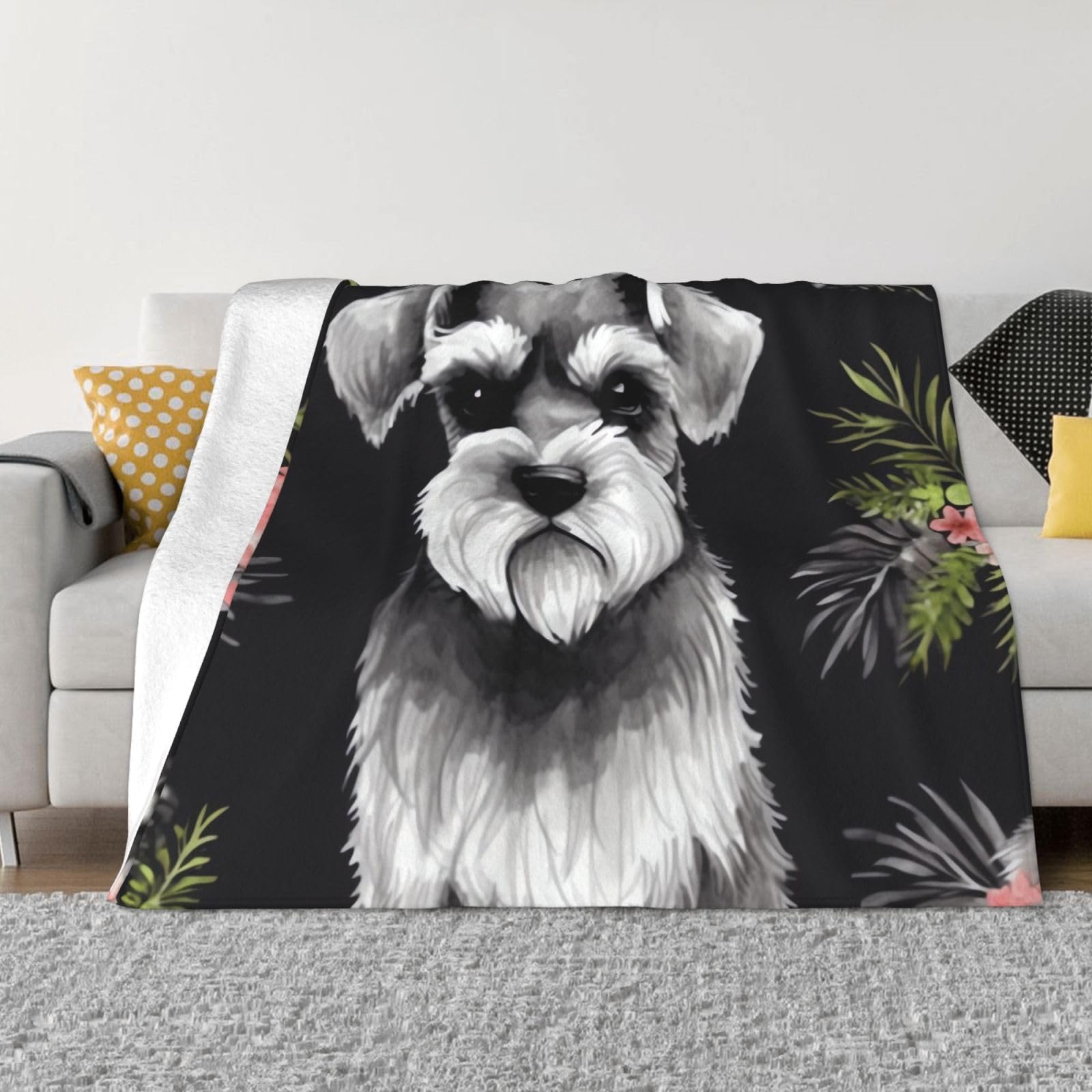 KLOPH Schnauzer Throw Blanket 40"x30" Flannel Fluffy Warm Blanket for Couch, Reversible Plush Blankets for Bed, Comfy Fuzzy Blanket for Sofa, Plush Lightweight-Blankets for All Season