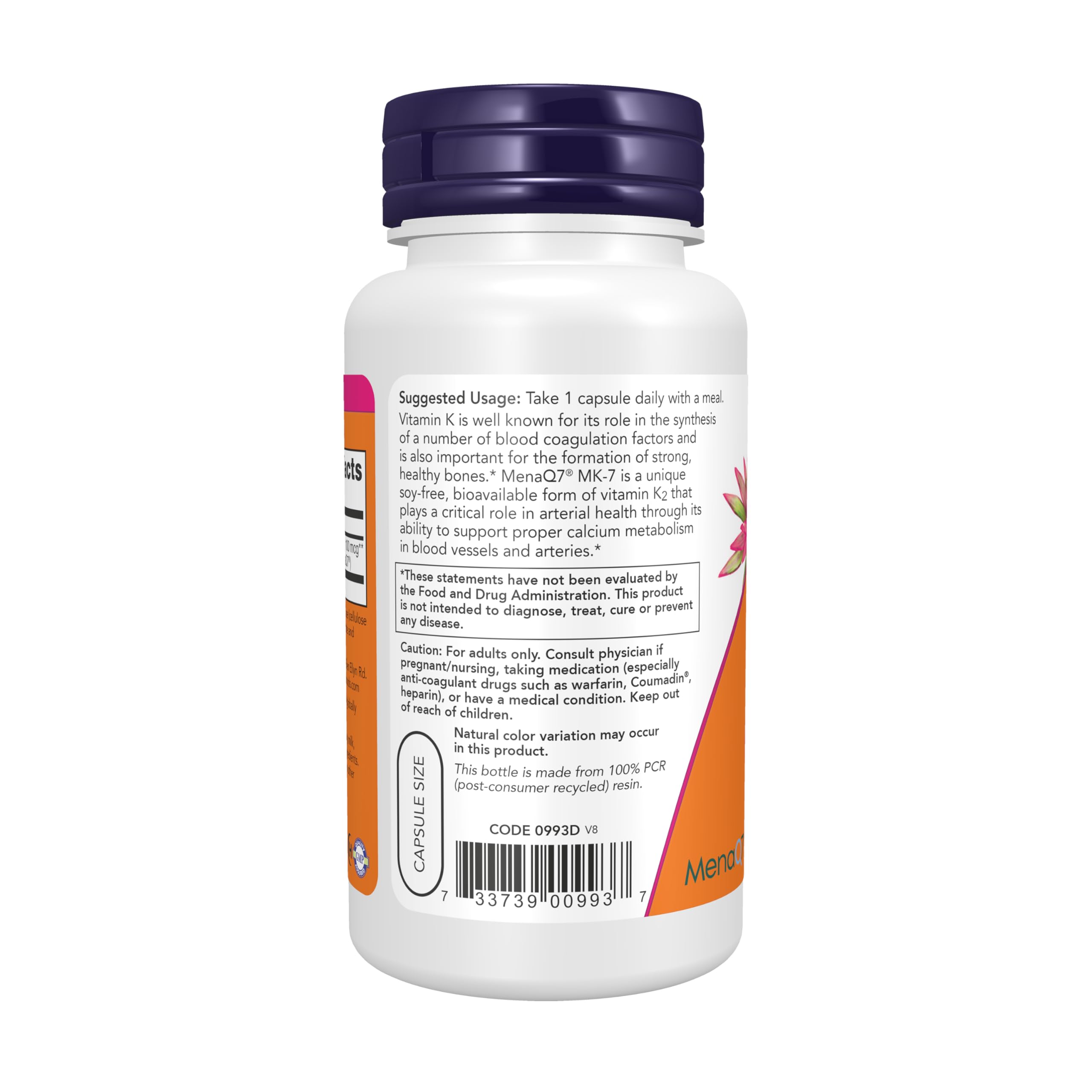 NOW Supplements, MK-7 Vitamin K-2 100 mcg, 120 Veg Caps — Amazon image 3