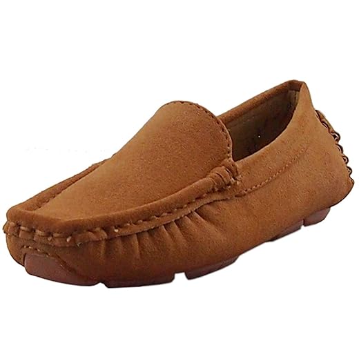 DADAWEN Toddler Little Kid Boys Girls Soft Suede Leather Slip On Penny Loafer Dress Shoes Moccasin Flat Boat Shoes Wedding Church Oxford
