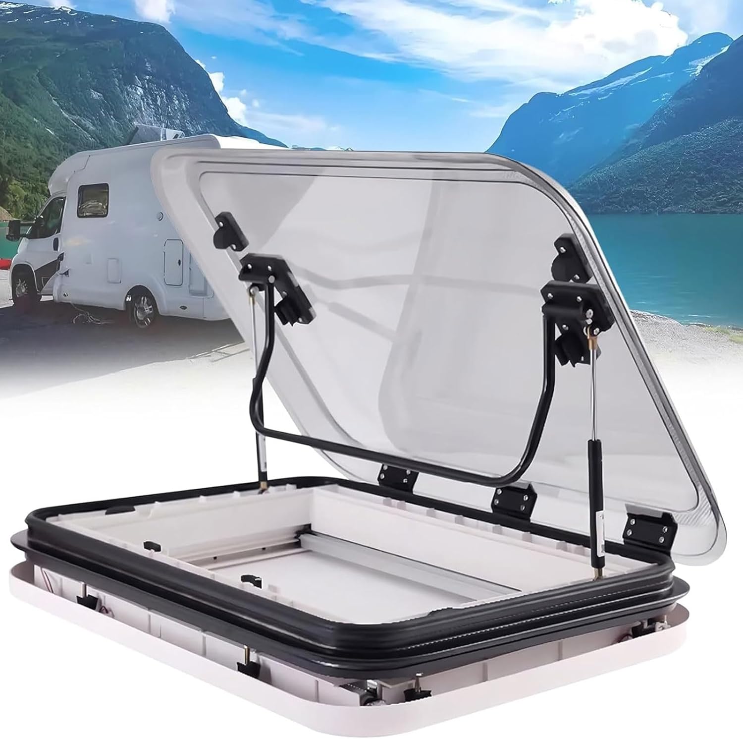 RV Skylight with Net and Sunshade, RV Caravan Roof Vent Hatch Aluminum Alloy Skylight Window LED Skylight Camper Roof Window Vent Kit RV Roofs Top Vent Kit, for Trailer Modified Car(500 * 500mm)