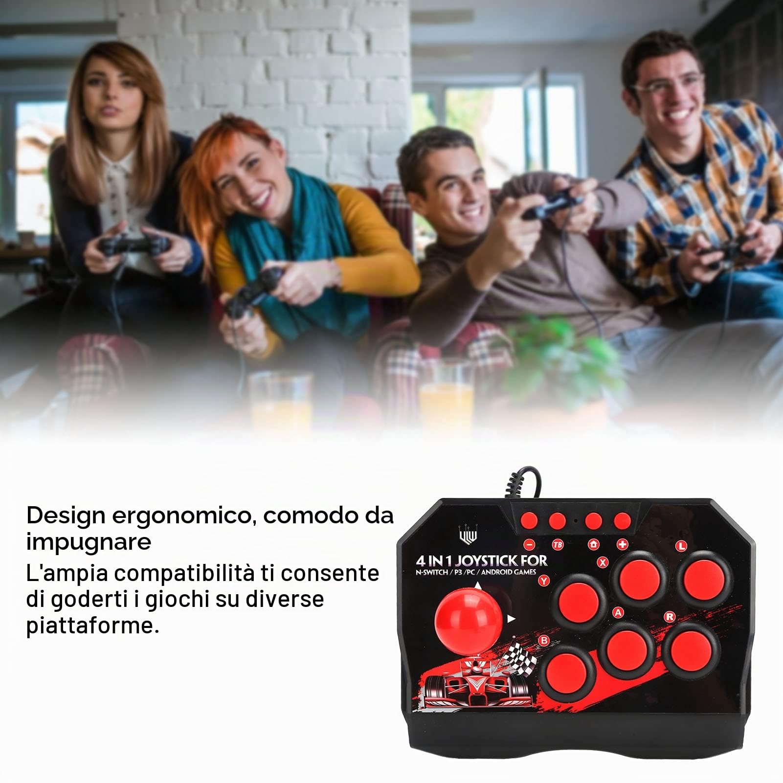 plplaaoo Arcade Fight Stick Wired Arcade Joystick Giochi Accessori per Switch/PC/PS3 - Design Ergonomico,Universal Nostalgia Arcade Fight Stick, Combinazione di Colori Classica Nera E Rossa