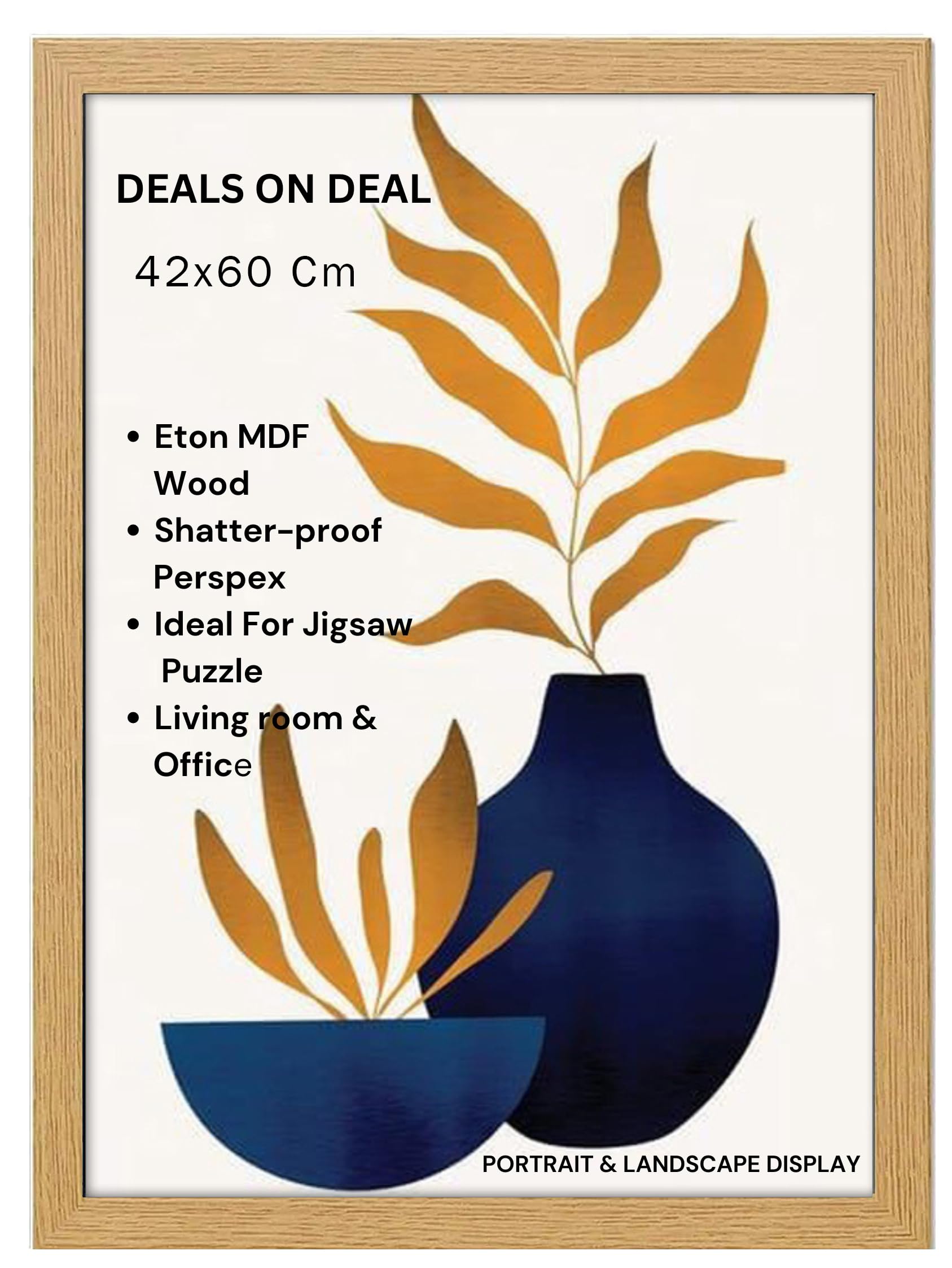 DEALS ON DEAL Moodern 42 x 60cm Poster Frames Eton Mdf Wooden Wall Galleries, With Styrene Shatterproof Perspex Front Horizontal or Vertical (oak, 42x60)