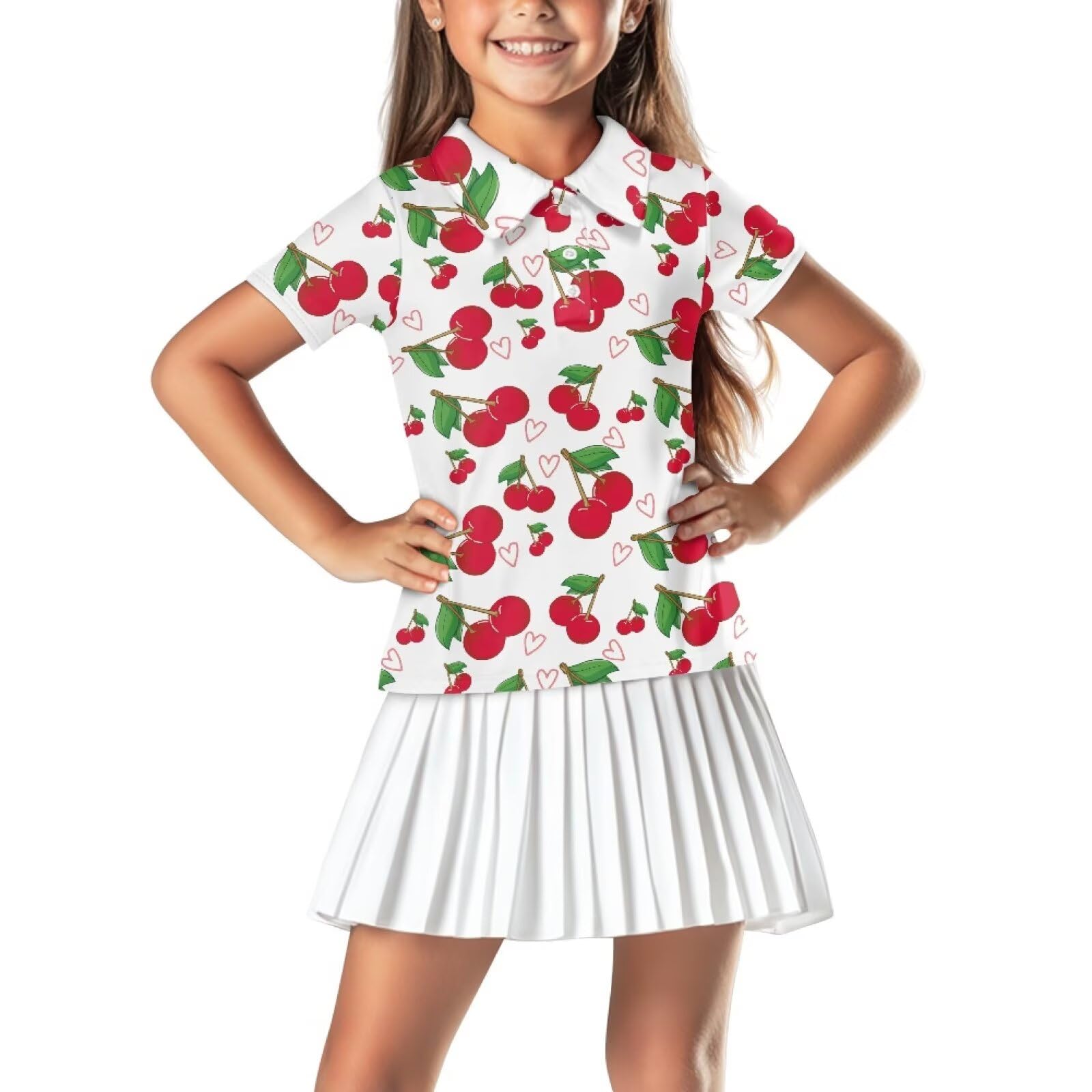 Girls Short Sleeve Golf Shirt 3 Button Up Lapel Collar Tennis Shirts Quick Dry Uniform Athletic Tank Tops for 5-14Y
