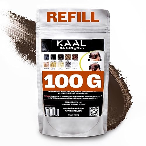 KAAL Paquete de recambio de fibra capilar  (3.53 onzas, marrón medio) Polvo para el cabello para ocultar el adelgazamiento del cabello, solución de