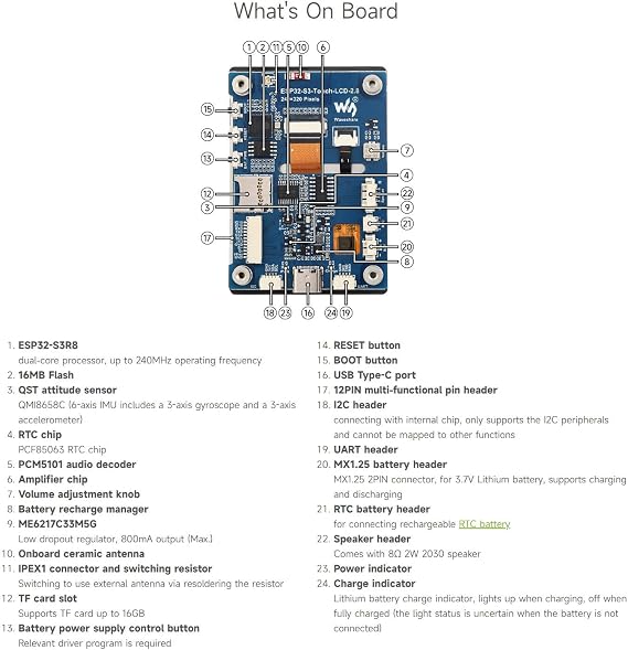 Waveshare ESP32-S3 2.8inch Capacitive Touch Display Development Board, 5-Point Touch, Multiple Peripheral Interfaces, 32-Bit LX7 Dual-Core Processor, Up to 240MHz Frequency, 240320 Resolution