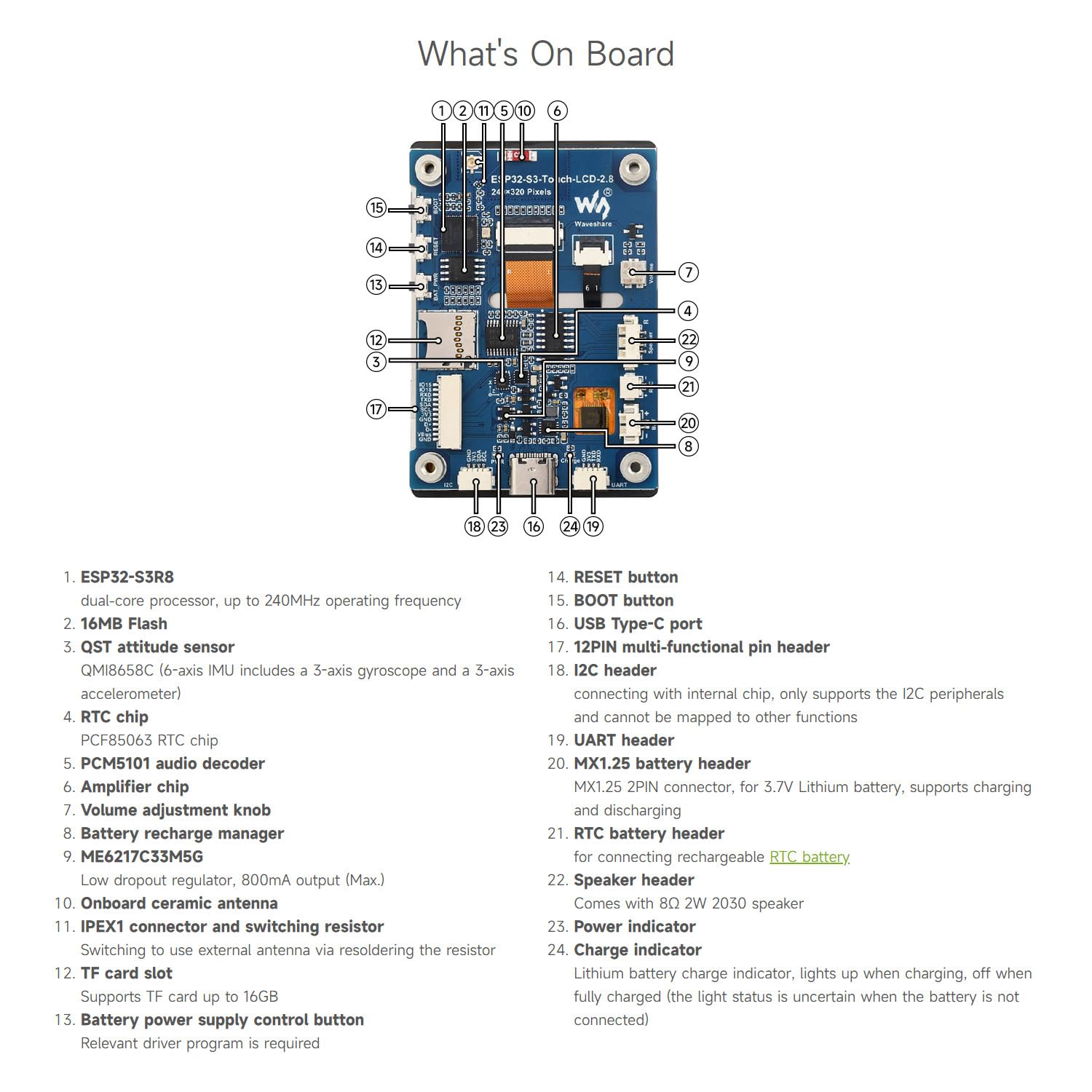 Waveshare ESP32-S3 2.8inch Capacitive Touch Display Development Board, 240x320, IPS, 5-Point Touch, 32-Bit LX7 Dual-Core Processor, Up to 240MHz Frequency, Supports WiFi & BT, Onboard Antenna