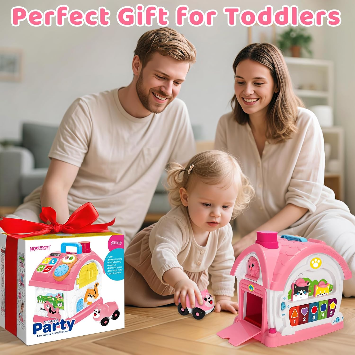 Montessori Toys for 1 Year Old Girls, Christmas First 1st Birthday Gifts for Girls, Musical Learning House Baby Toys for Ages 6 12 18 24 Months, Educational Bilingual Toy for Toddler Kids Age 1 2 3