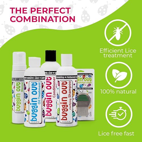 Miniatura 2 de buggin out Mega Care Kit de piojos  Rutina completa con mousse, aceite, champú clarificante, acondicionador y peine  Cuidado suave para el cuero