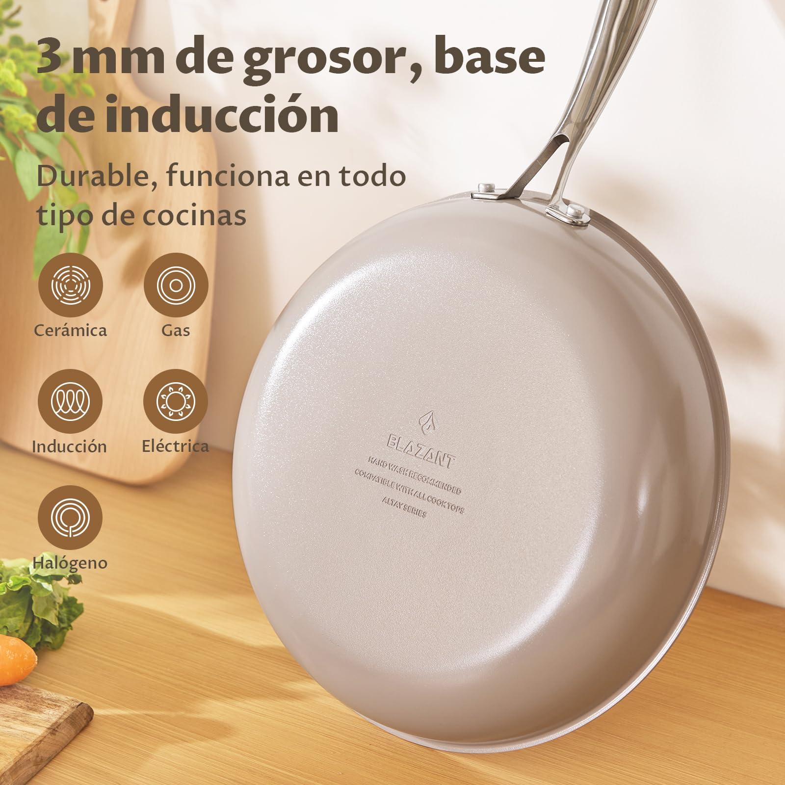 BLAZANT Juego de 5 Sartenes con Tapas, Sartenes Antiadherentes de Cerámica para Inducción (20, 24, 28 cm), Base de Inducción Molecular, Sin PTFE, Aptas para Todo Tipo de Cocinas, Horno y Lavavajillas