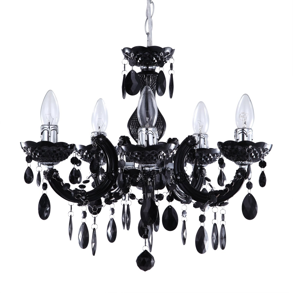 LITECRAFT Marie Therese Chandelier Ceiling Light Crystal Effect 5 Arm - (Black)