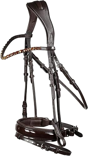 Miniatura 5 de HORZE Clermont - Brida ergonómica acolchada de cuero genuino para caballos  Banda nasal flash incluida