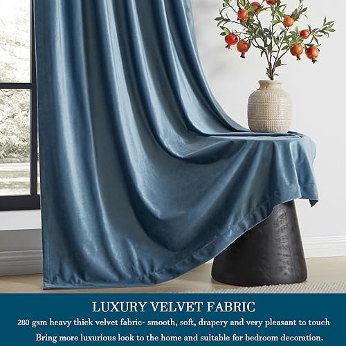 Vista 69 de PRIMROSE Juego de 2 paneles opacos de cortinas de terciopelo con trabillas traseras, 72 pulgadas largo, para la sala o dormitorio, decoran ventana