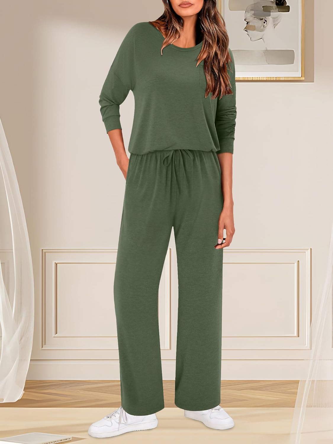 Magritta Lounge Sets for Womens 2 Piece Outfits Crewneck Long Sleeve Tops Wide Leg Pants Casual Travel Sweatsuit - Image 2