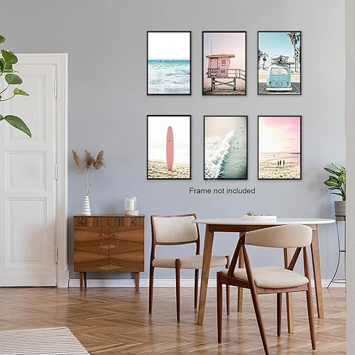 Miniatura 5 de Juego de 6 impresiones de playa en lienzo de arte de pared de verano con diseño de océano, decoración de pared para habitación de adolescentes y