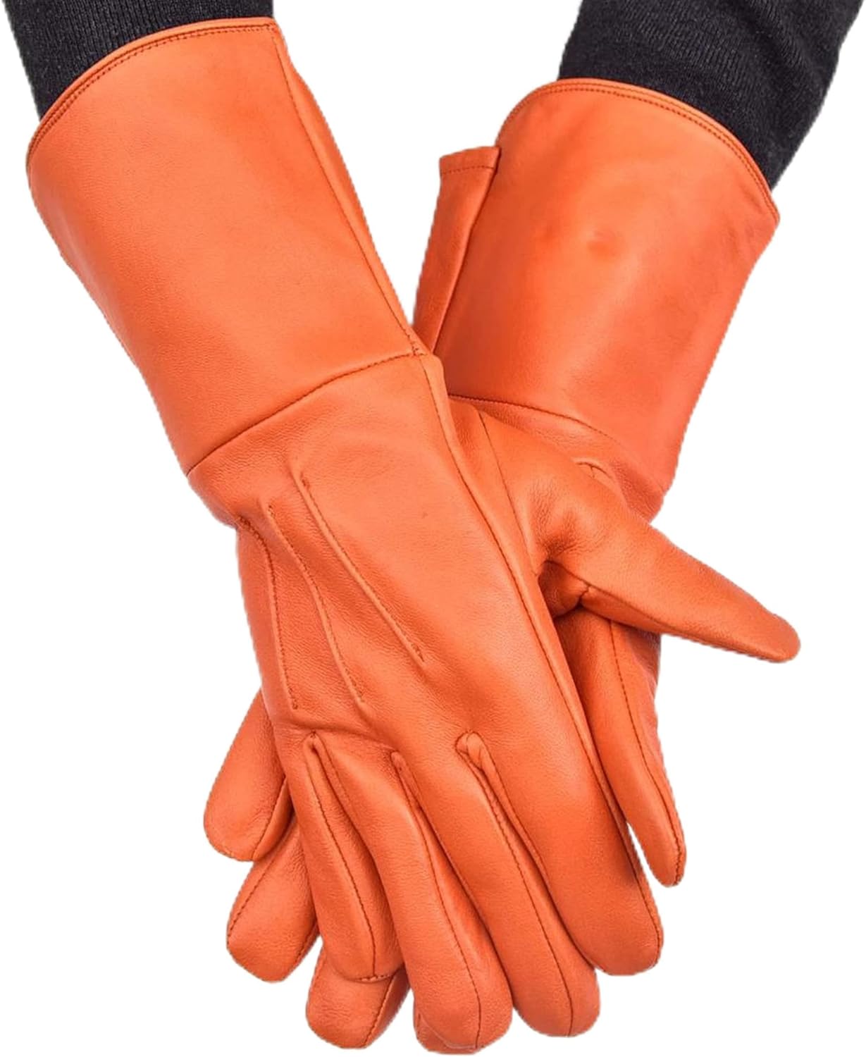 Medieval Gauntlet leather cosplay gloves long arm cuff (Orange, X-Large)