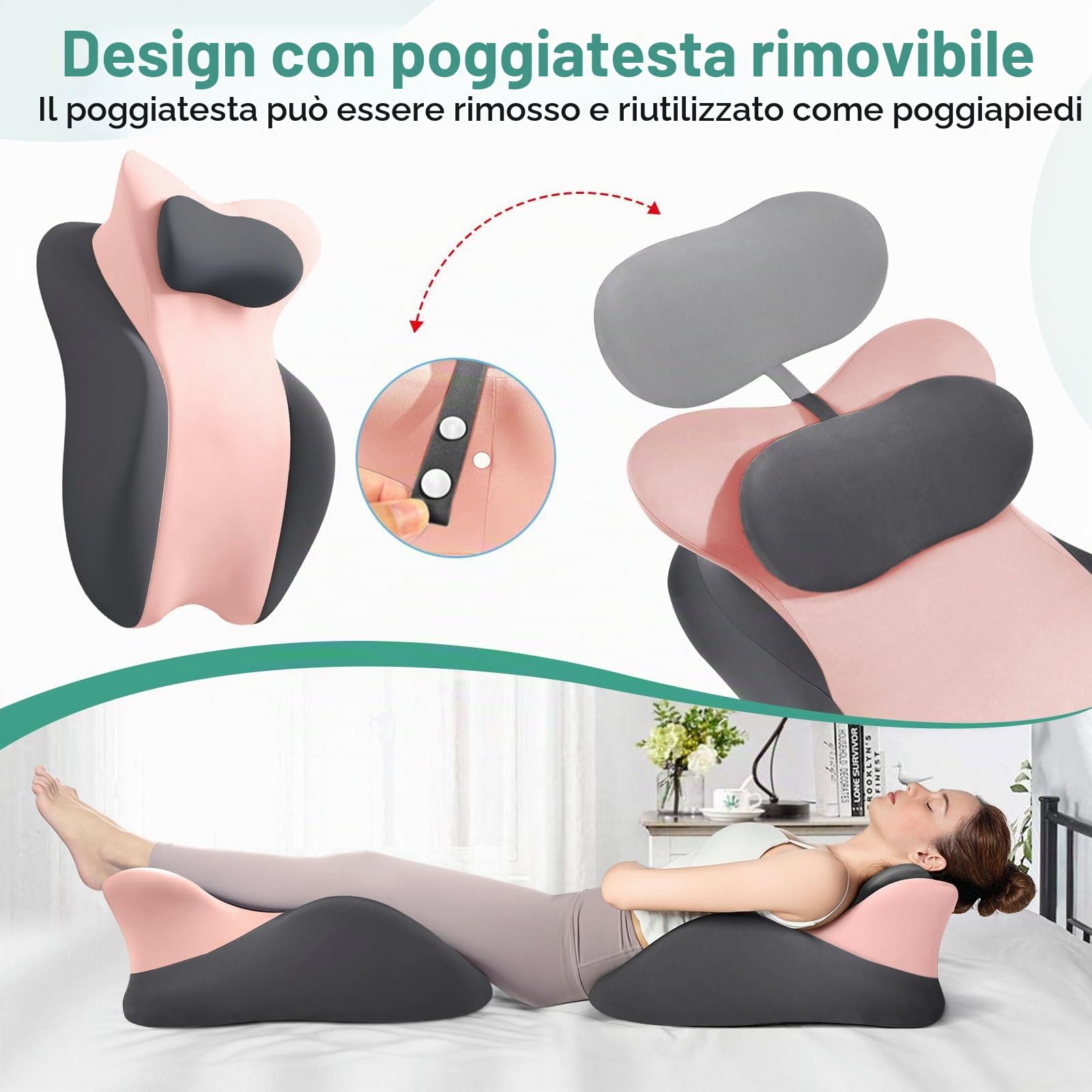 Cuscino a Cuneo in Memory Foam per Posizione Prona, Cuscino da Lettura per Testata del Letto, Cuscino da Letto per Sedersi, Sollievo dal Dolore alla Schiena, Collo e Gambe, Ideale per Coppie 58cmx38cm