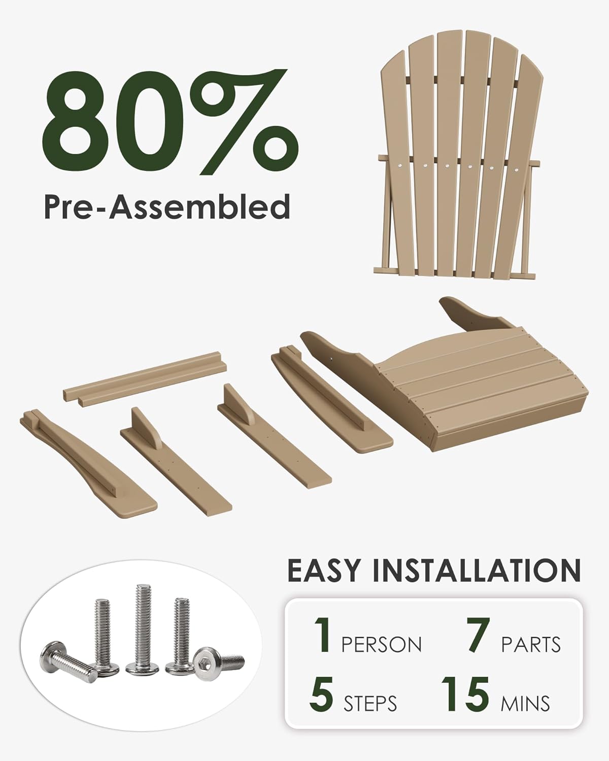 Poly Lumber Adirondack Chair Set of 2, HDPE All-Weather Resistant Outdoor Patio Chairs, Pre-Assembled Outdoor Fire Pit Chair for Pool, Deck, Backyard, Garden, Weather Wood