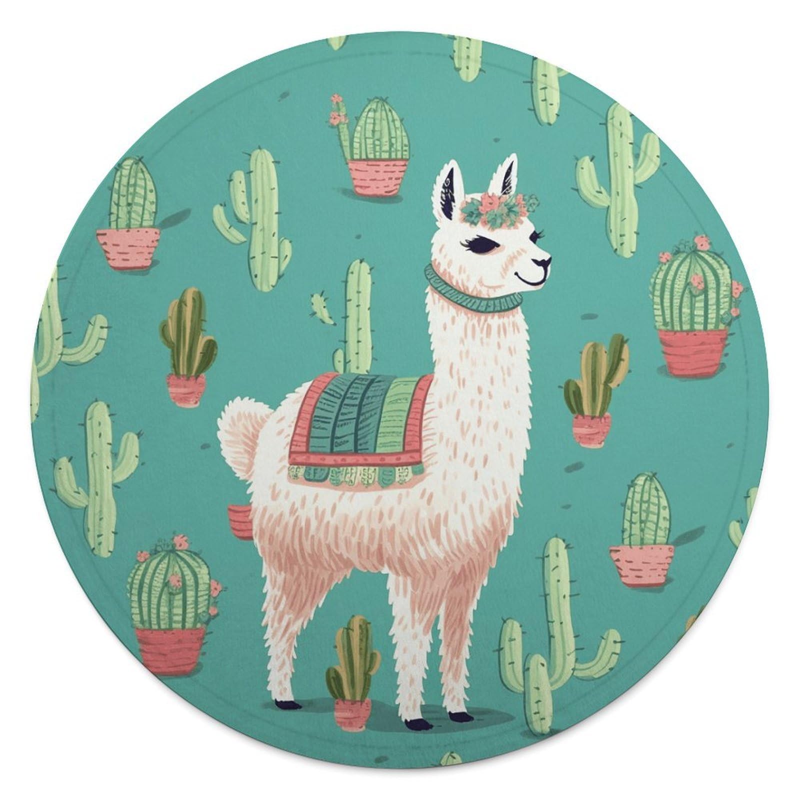 Alpaca Cactus Blanket Novelty Round Tapestry Super Soft Flannel Mom Blanket Cozy Beach Throw Tapestry Lightweight Thick Throw Blankets for All Seasons Diameter 59.1 in