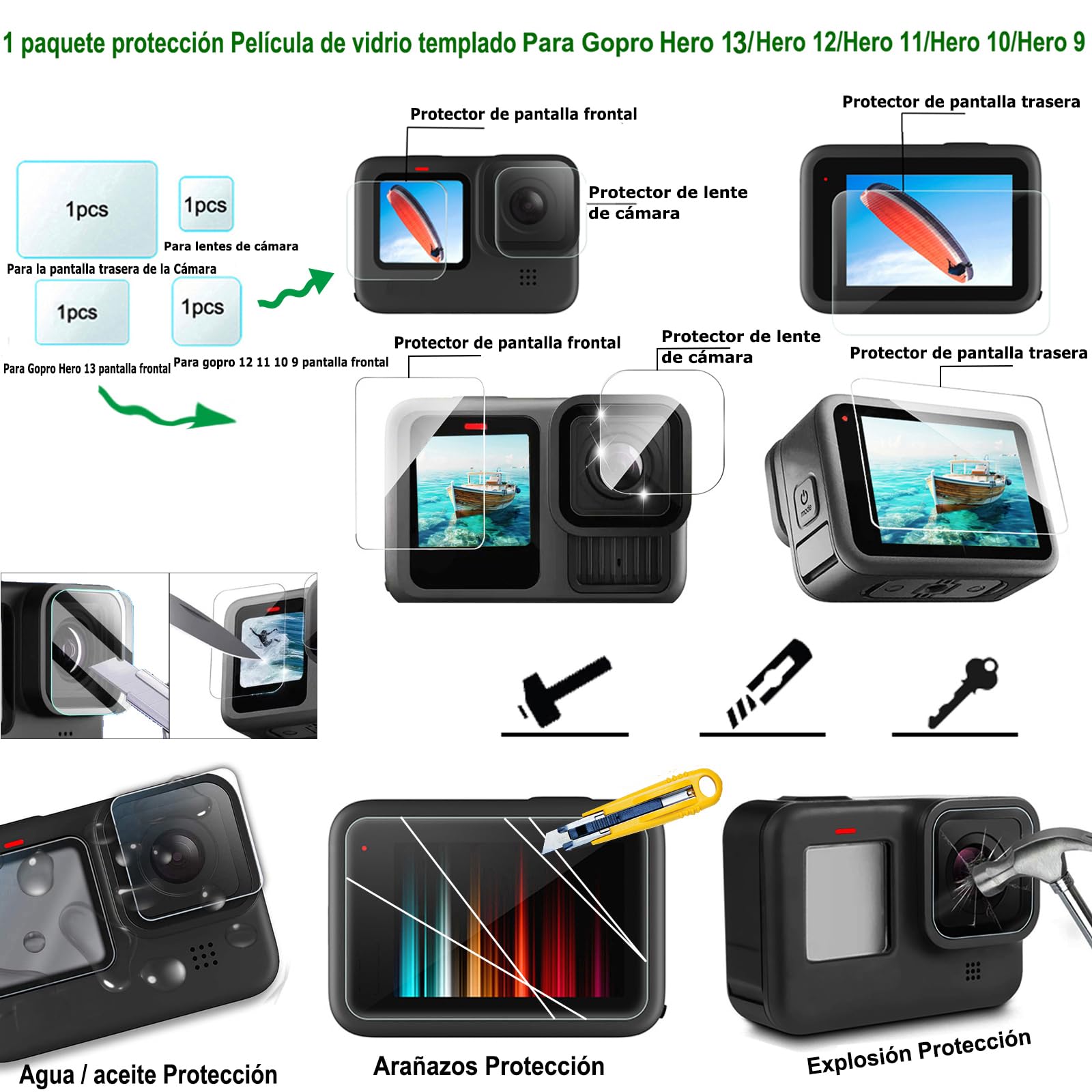 Kit de Accesorios para GoPro Hero 13/12 /11/10 /9 Black, con Funda Impermeable Compatible con la Cámara Go Pro 13 12 11 10 9(PT10)