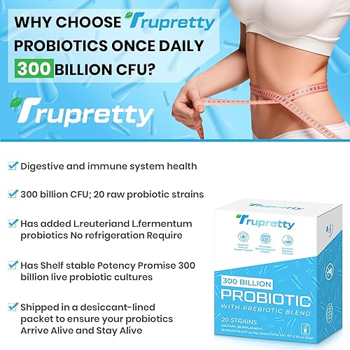 Miniatura 5 de Probiótico de 300 mil millones de CFUS, 20 cepas de probióticos - Probióticos para mujeres y hombres, probióticos estables, suplemento diario de