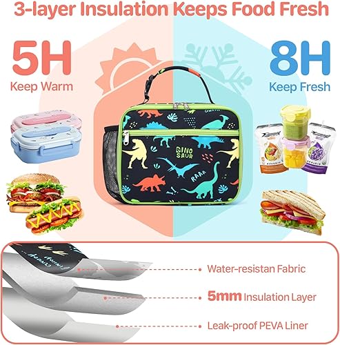 Miniatura 4 de Lonchera térmica para niños, lonchera reutilizable para niños con soporte para botella de agua, bolsa de almuerzo para guardería y escuela, fácil de
