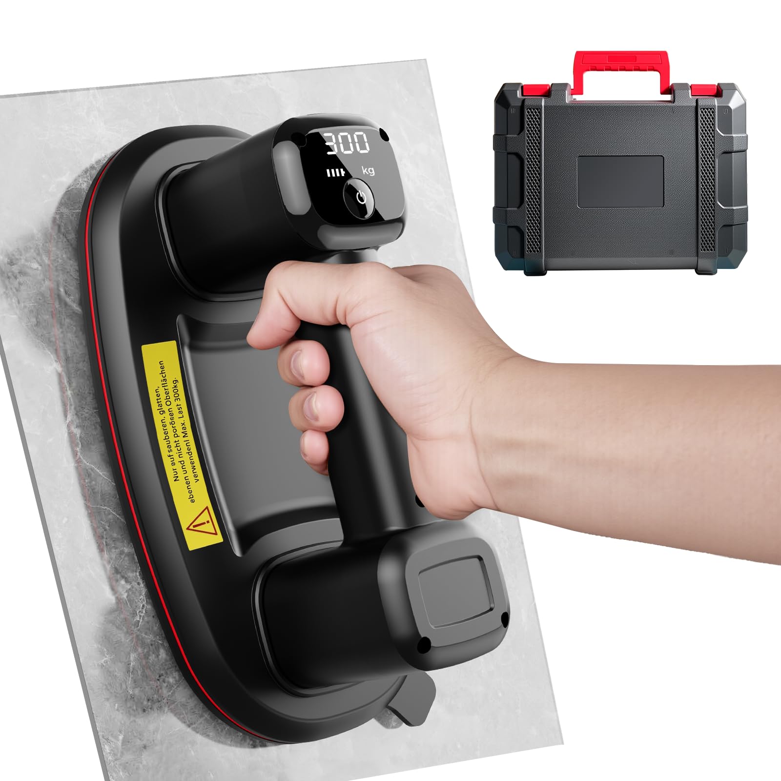 JUYLTOOL 26cm Akku Saugheber mit 2 Motoren,300 KG Saugkraft,Elektrischer Saugheber Glassauger Fliesenheber mit Auto-Nachsauge-Funktion & LCD-Anzeige für Saugkraft & Akkulaufzeit,4500 mAh Akku