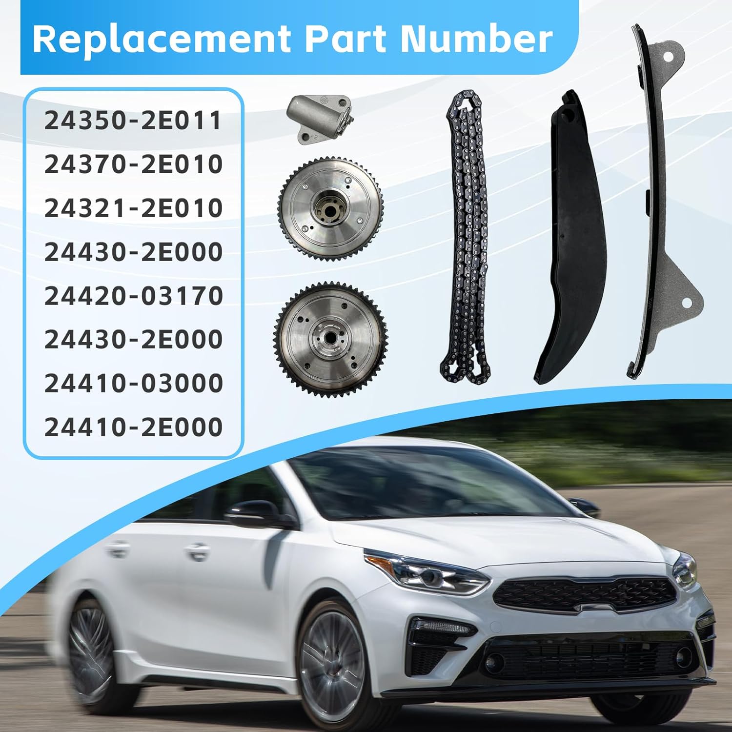 24321-2E010 Timing Chain Kit with VVT Gear Sprocket Compatible with 2015-2020 Kia Soul/Forte/Forte5/Cerato/Sportage 2.0L, 2014-2020 Hyundai Elantra/Kona/Tucson 2.0L Replace# 24350-2E700 24370-2E010