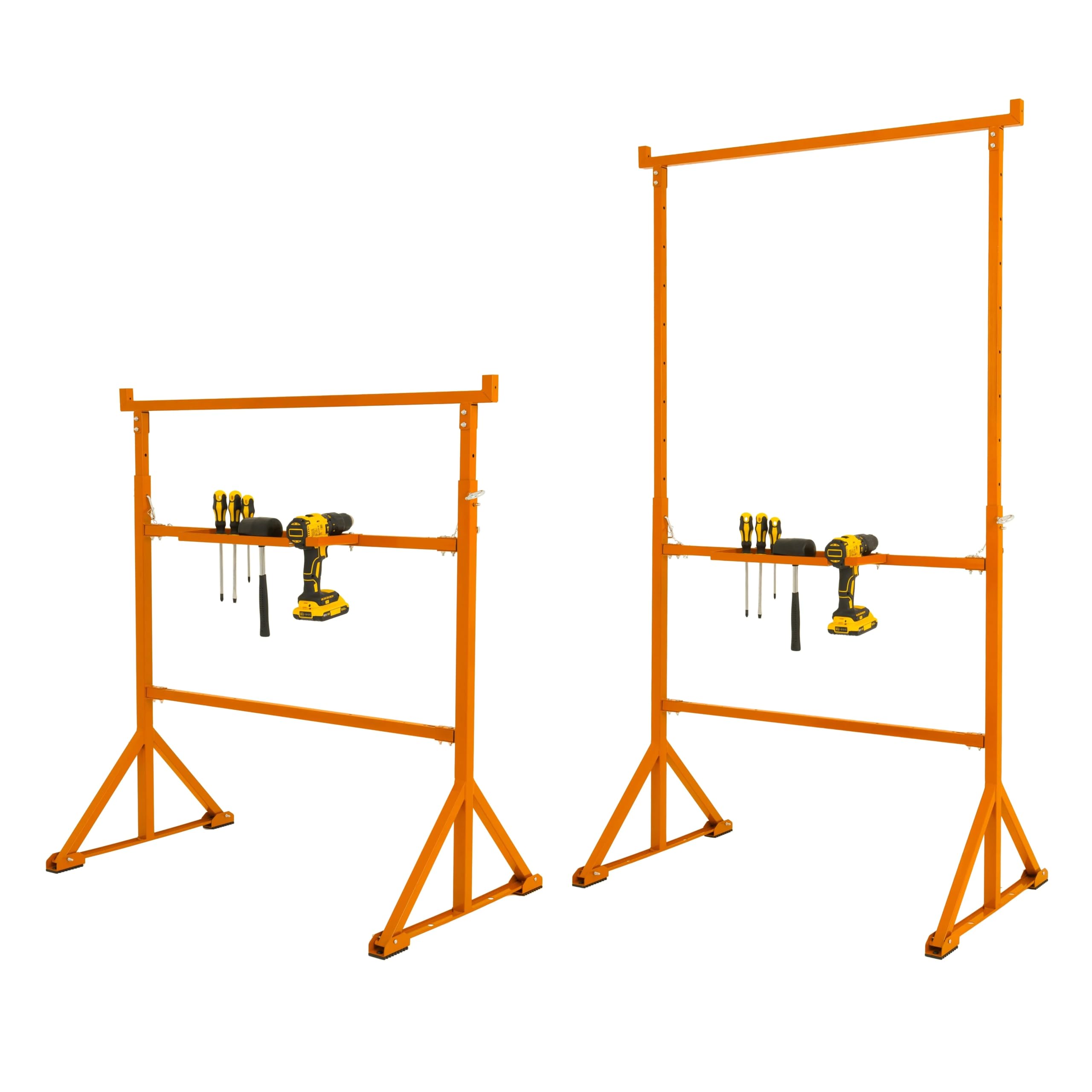 4x Arbeitsböcke & 5x Mörtelbrettständer 750 mm H Hochbelastbarer Stahl Klappbar Verriegelungsmechanismus Sägebock Arbeitstisch Höhenverstellbar Hohe Tragfähigkeit Werkzeugablage Haken Befestigungsset