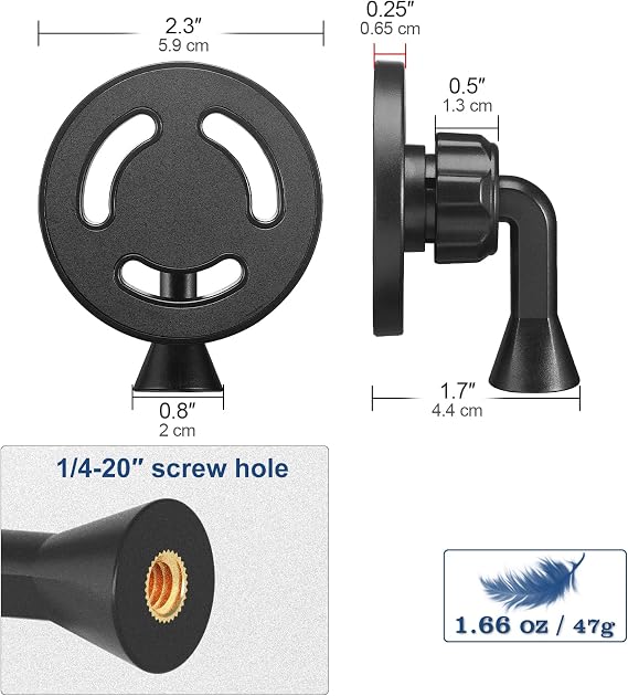 Magnetic Phone Tripod Mount Adapter with 1/4-20 Screw Hole, Compatible with Magsafe for iPhone 17/16/15/14/13 Plus Pro Max Mini Series, Adjustable Phone Holder for Tripod, Ring Light, Selfie Sticks