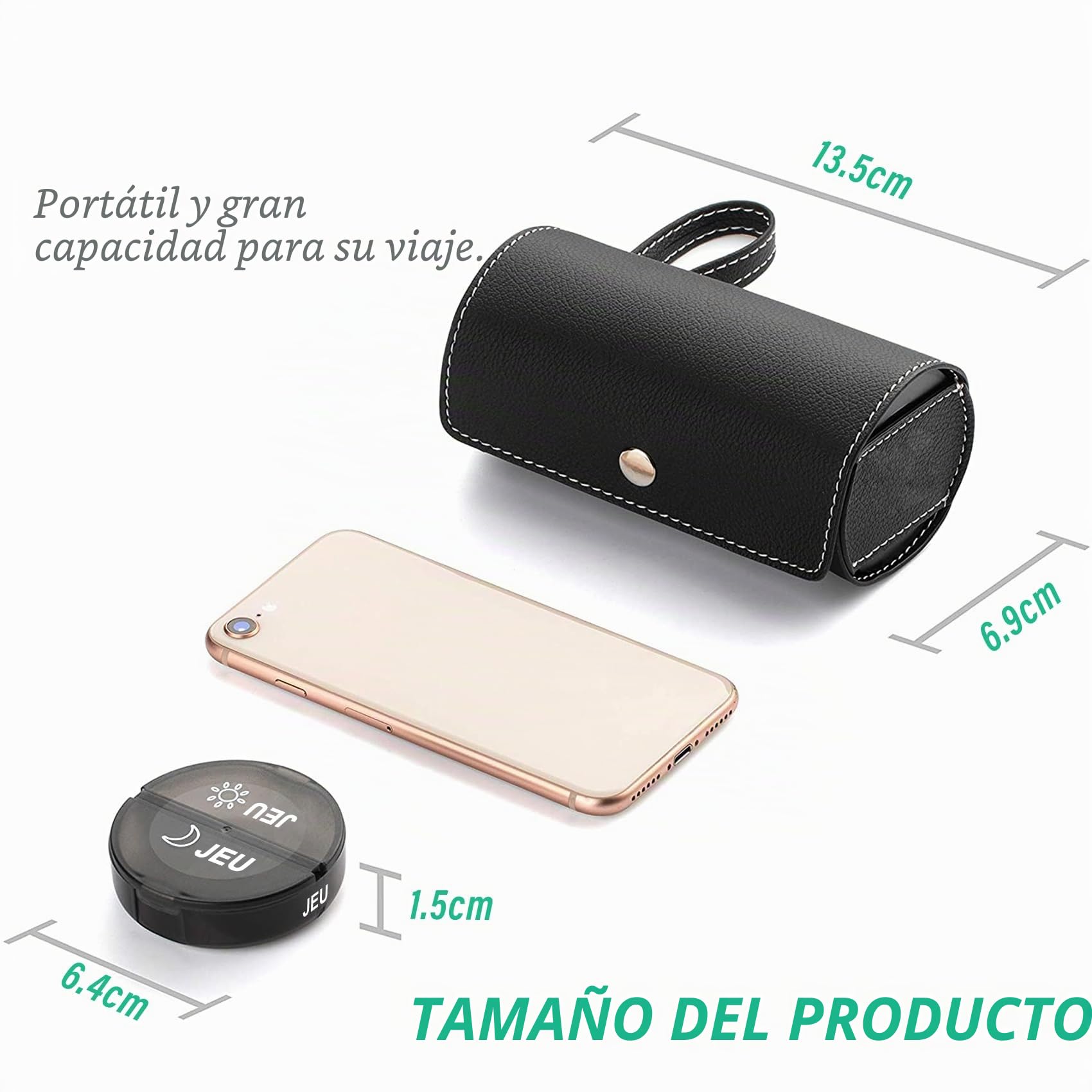 Pastillero Semanal 2 Tomas, pastillero diario 7 Dias XL grande pastillero con 14 Compartimentos pastillero viaje Español con organizador para vitaminas, aceites de pescado (Negro)