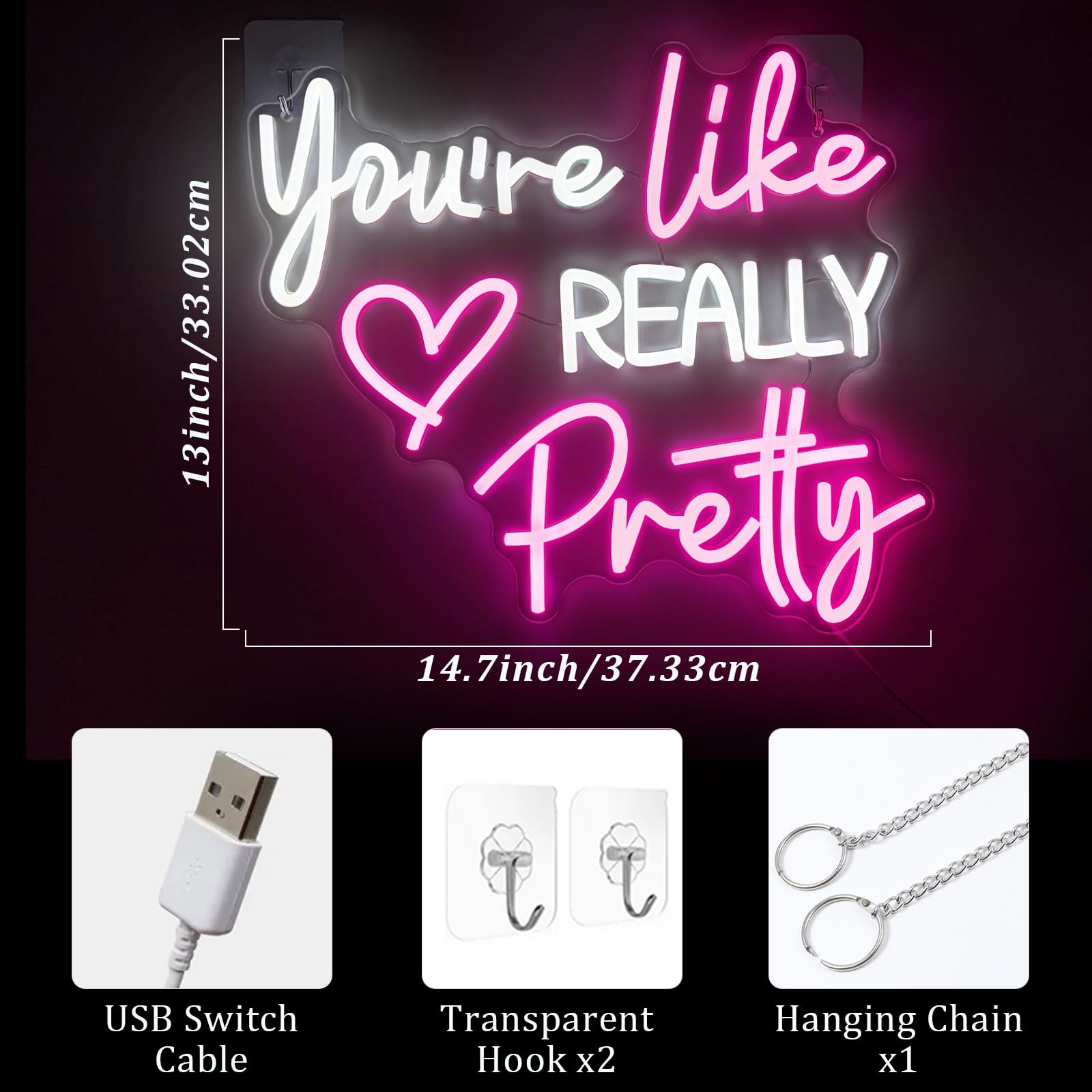 Your Like Really Pretty neonowy znak do dekoracji ścian, różowy wystrój pokoju znak LED na ścianę sypialni, neonowe światło ze ściemniaczem, różowa dekoracja ścienna zasilana przez USB z