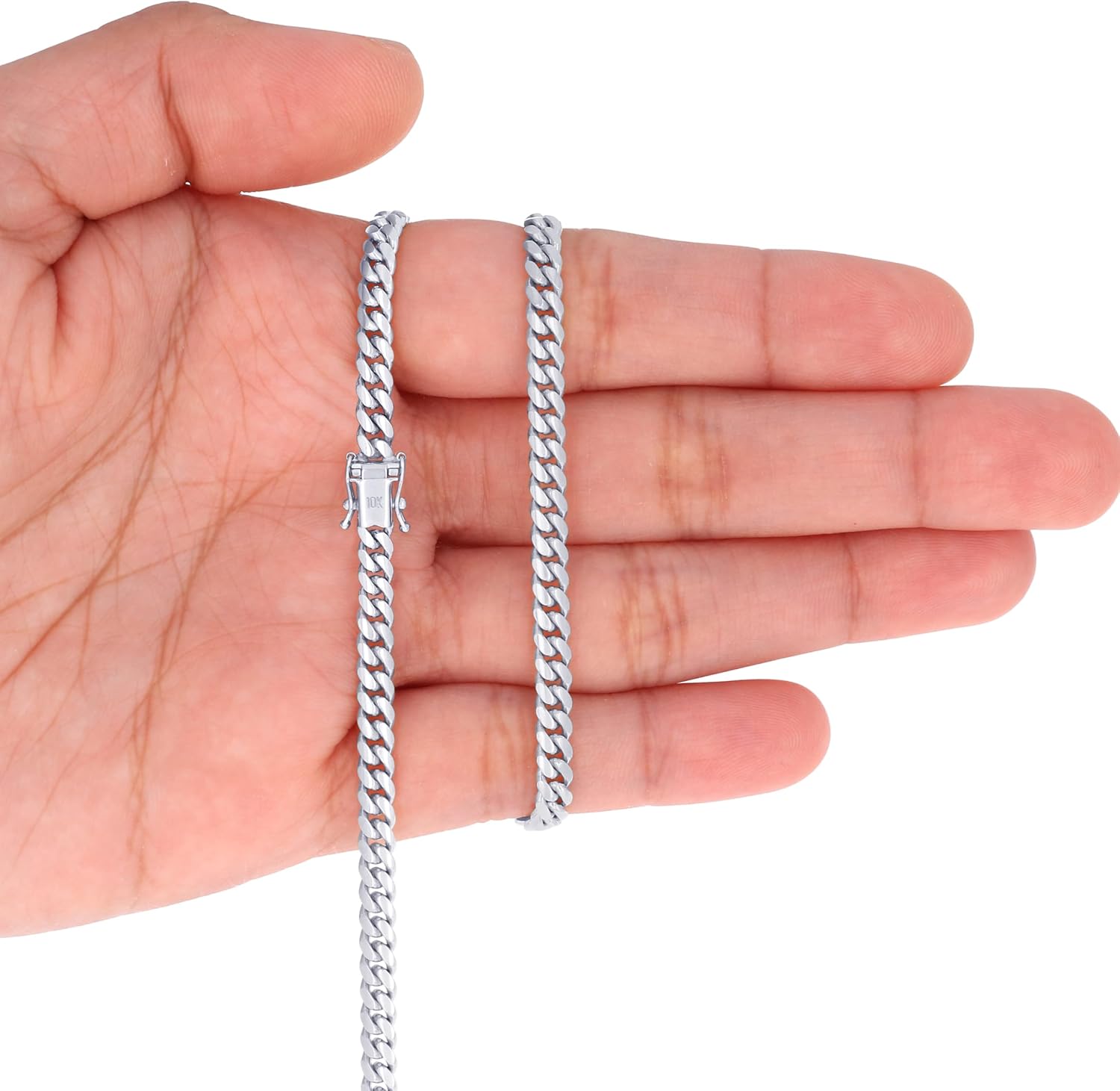 Nuragold 10K Real White Gold Solid Miami Cuban Link 4mm Chain Bracelet (7"-9") Italian Jewelry for Men & Women