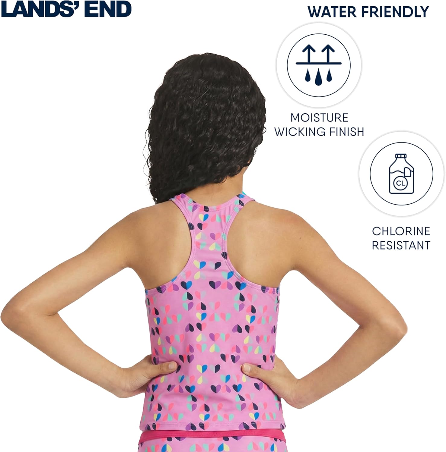 Lands' End Girls' UPF 50+ Swim Bikini Bottom and Racerback Tankini Set - Image 5