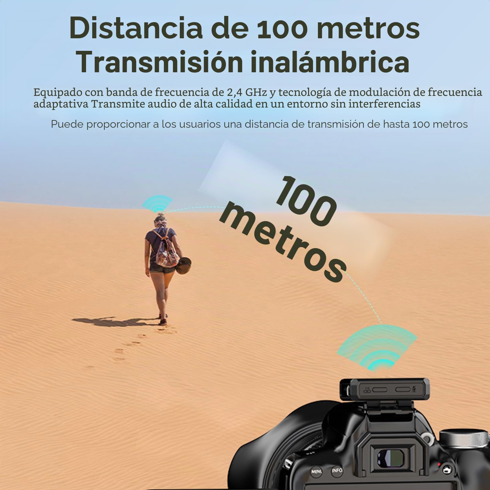 7artisans Micrófono inalámbrico Lavalier con transmisión inalámbrica de larga distancia de 100m, vida útil de la batería de 20H y reducción de ruido, banda sonora segura, compatible para cámaras DSLR
