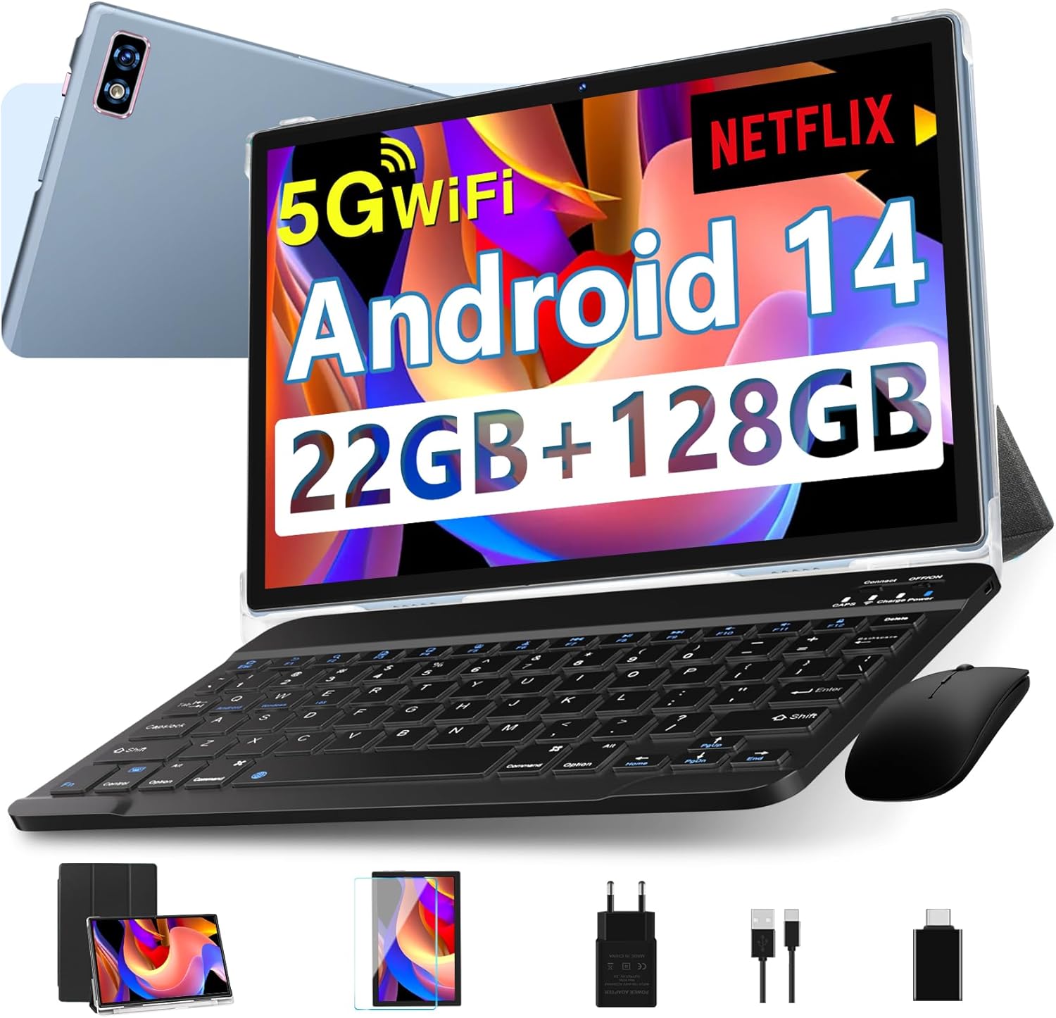 Tablette 10 Pouces Android , 20 Go RAM + 128 Go ROM (TF 2 To), Octa Core/ 5G+2,4G Wi-Fi 6/ Bluetooth 5.0/ 6000 mAh/ Widget/8 MP+5 MP/Widevine L1/GMS ,Tablette 2 en 1 avec Clavier et Souris - Or Rose — vue 13