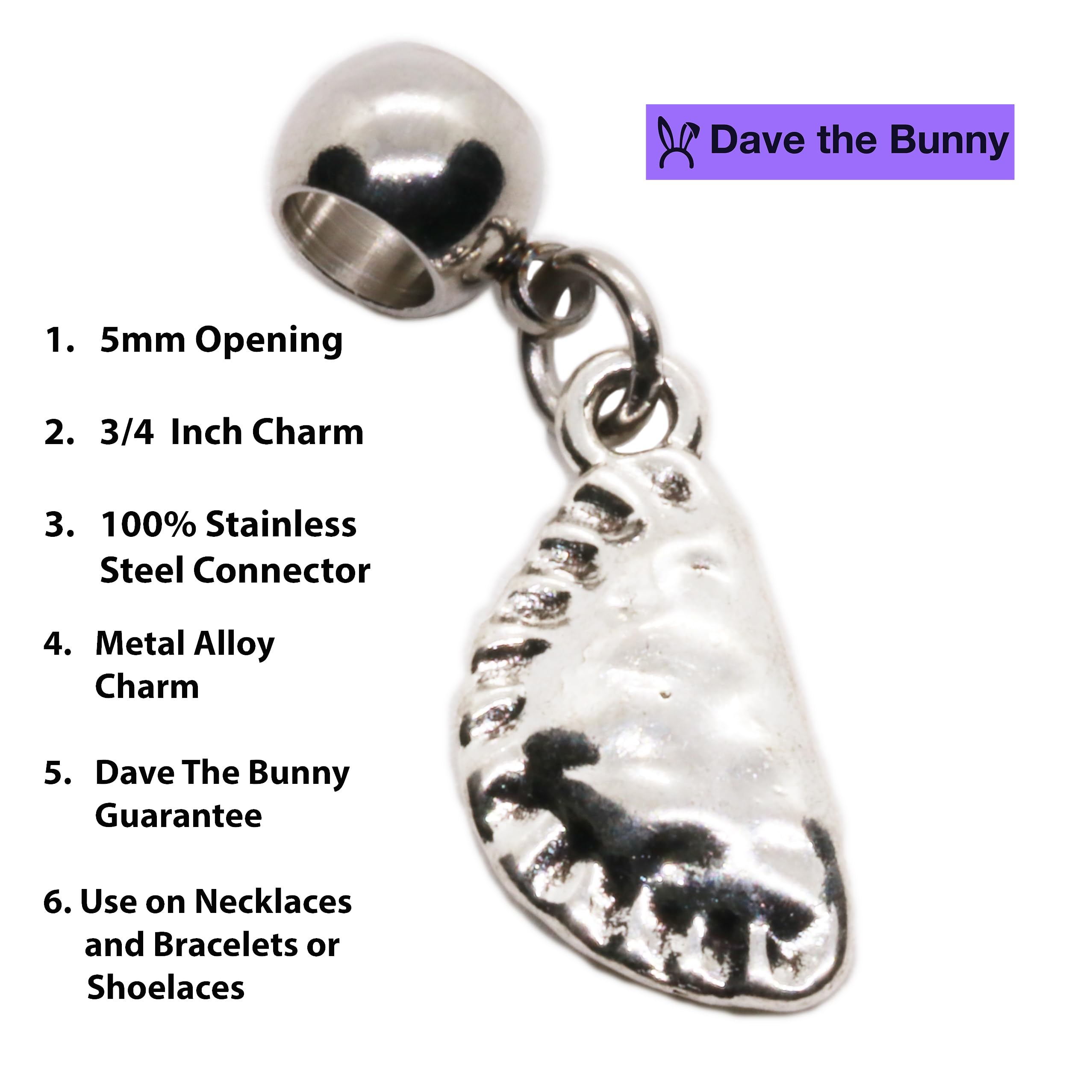 Dave The Bunny Pierogi Charm - Dumpling Charm Stainless Steel Connector with Metal Alloy Polish Food Ravioli Pierogies Dumpling Empanada to go with your Pierogi Maker Press